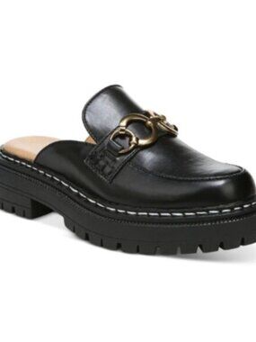 Circus by Sam Edelman Black Leather Lug Sole Mule with Gold Horsebit